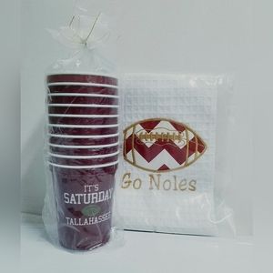 Florida State University Set Reusable Plastic Cups/Embroidered Dish Towel Bundle